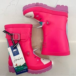 Joules Junior Wellies Pink Unicorn Rain Boot - Sz 1Y - Mid Height - NEW